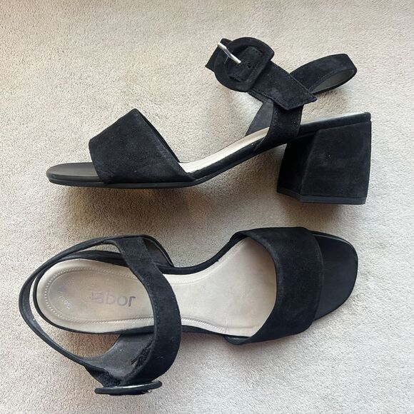 Gabor Black Nubuck Leather Low Heel Block Sandals Women UK 6.5 US 9 Wide Strap - Picture 15 of 15